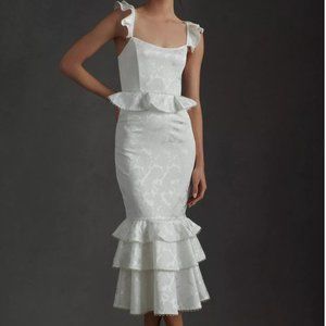 V. Chapman Violet Corset Ruffled Tiered Hem Midi Dress - Bridal